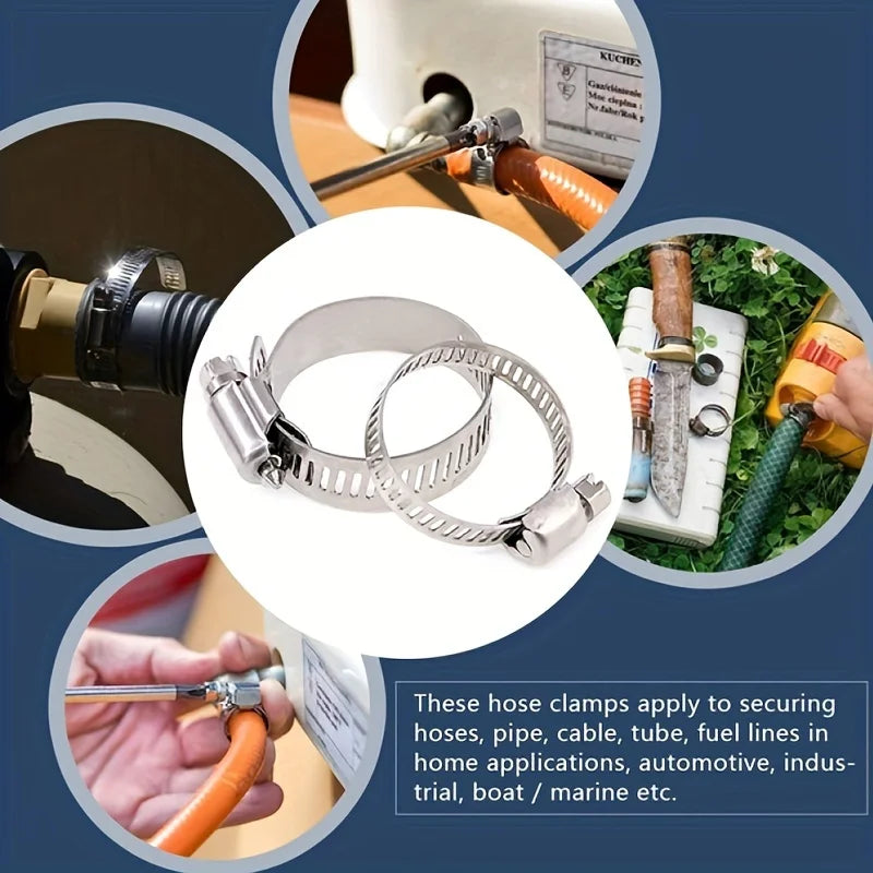 Hose Clamps Set Stainless Steel Adjustable Worm Gear Clamp Assorted Sizes