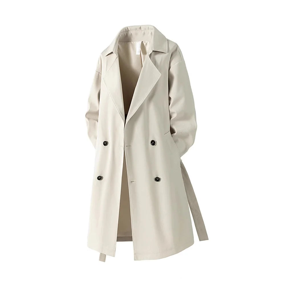Mens Long Coat American Streetwear Vintage Over Knee Trench Coat