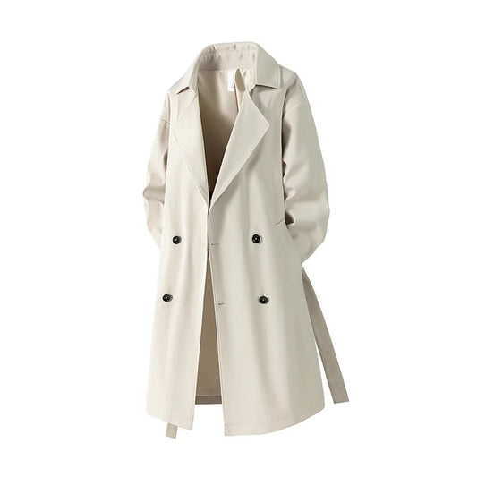 Mens Long Coat American Streetwear Vintage Over Knee Trench Coat