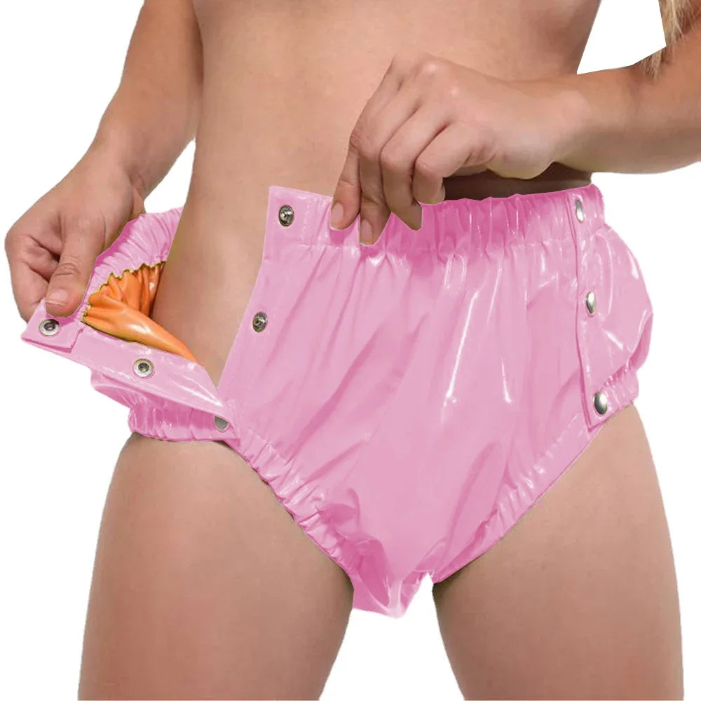 PVC Glossy Adult Baby Diaper Cover with Snap Buttons Wet look High Waist Sissy Up to 7XL