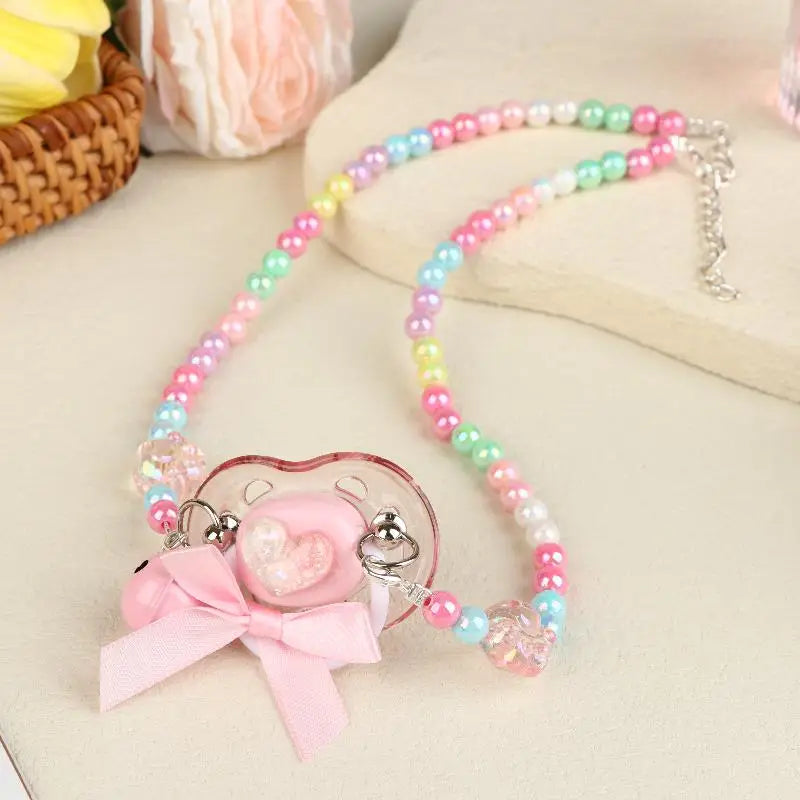 Sweet Beads Chain Pacifier Gag Collar Soft Silicone Adult Pacifier