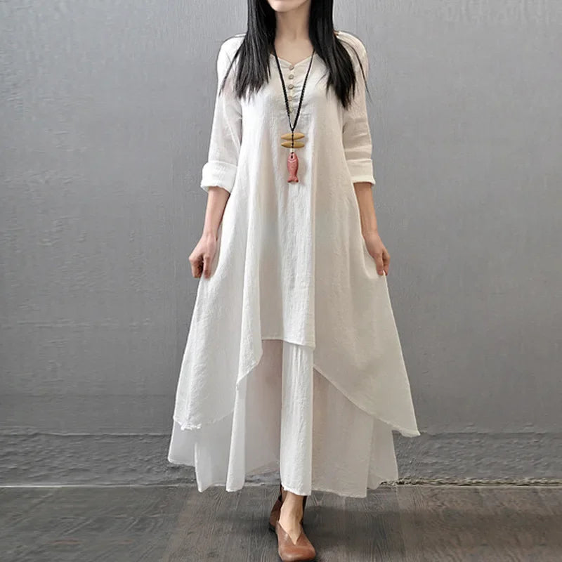 Elegant Bohemia Layered Vintage Cotton Hemp Dress