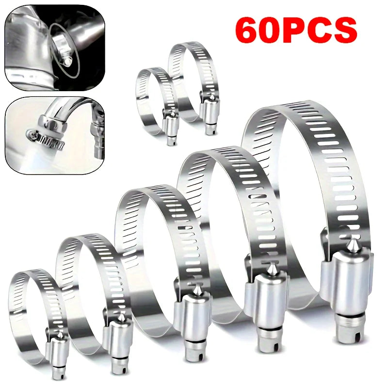 Hose Clamps Set Stainless Steel Adjustable Worm Gear Clamp Assorted Sizes