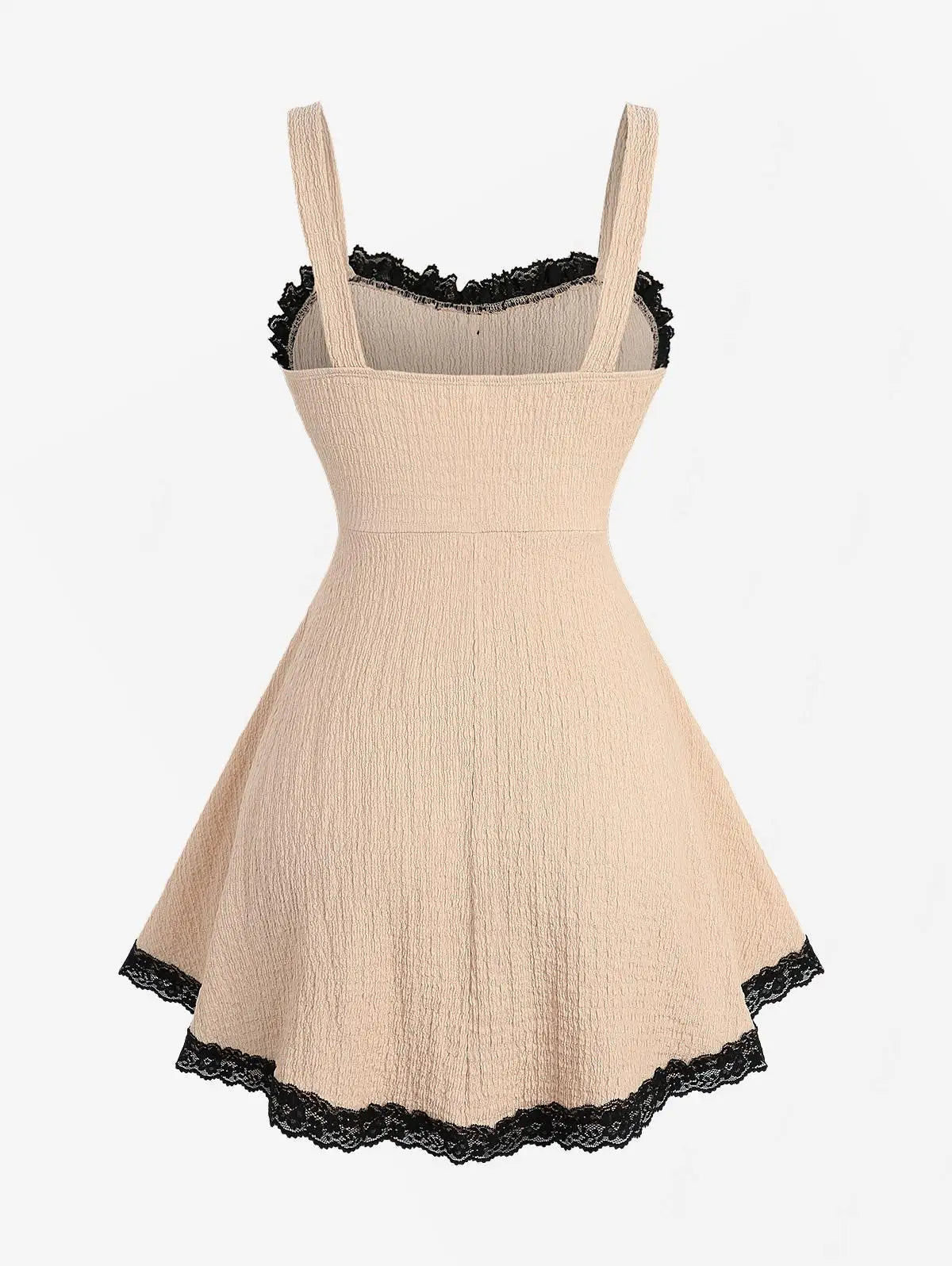 Plus Size Women Bowknot Lace Trim Lace-up Two Tone Textured Champagne Top