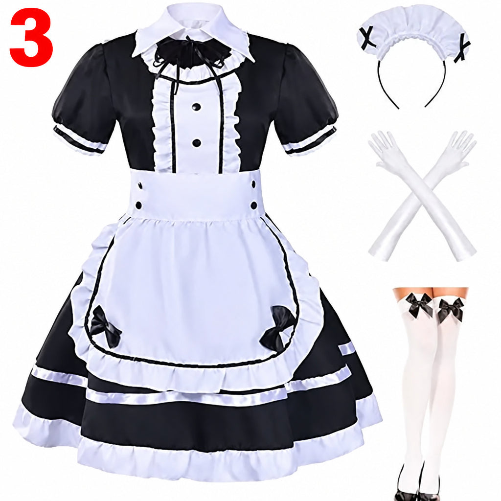S-3XL Black White Cat Maid Outfit Cosplay Cute Soft Girl Maid Uniform Appealing Set Stage Waiter Costumes