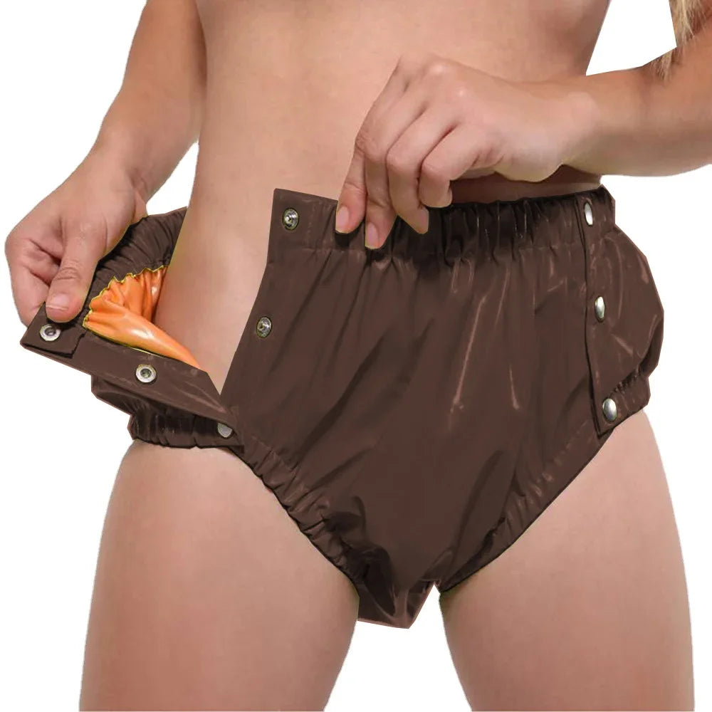 PVC Glossy Adult Baby Diaper Cover with Snap Buttons Wet look High Waist Sissy Up to 7XL