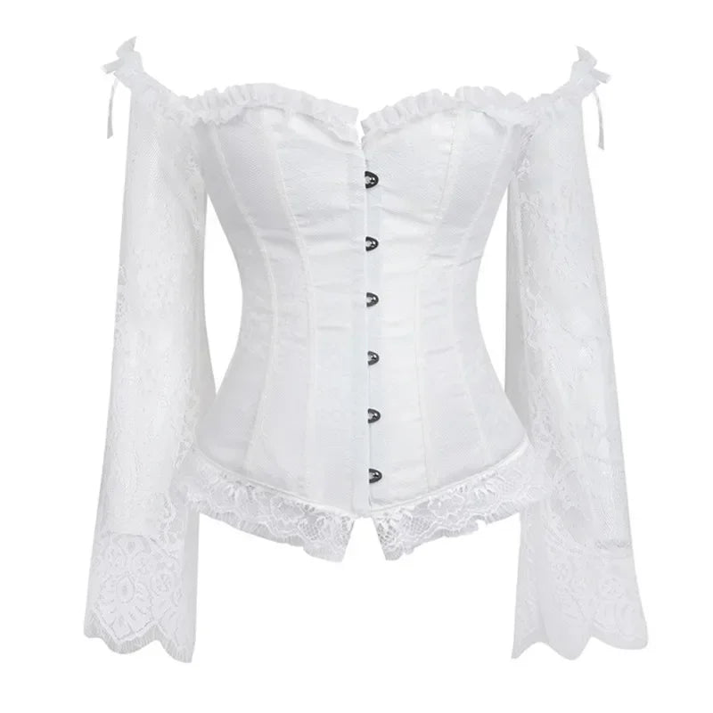 Off Shoulder Gothic Corsets and Bustiers Overbust Slimming Waist Long Sleeves Top