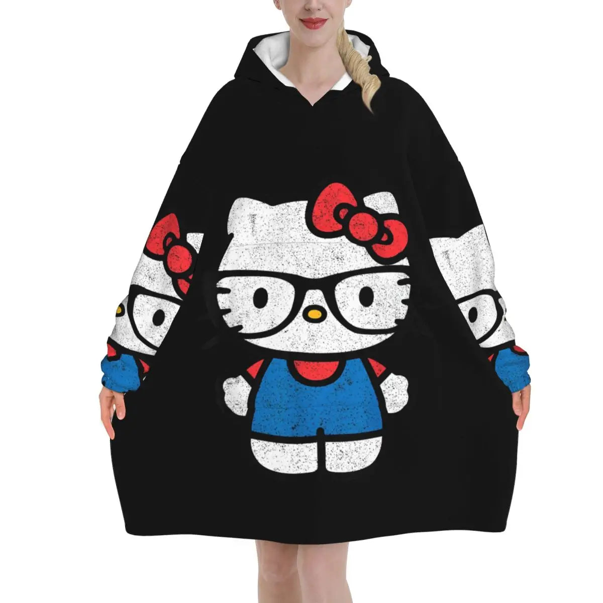 Hello Kitty Cartoon Blanket Hoodie Wearable Blanket Large with Pocket Warm Sleeping Bag Soft Cozy Onesie