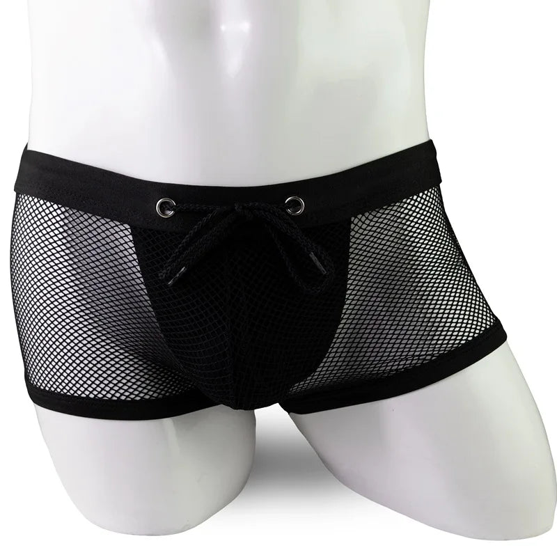 Mens Boxers Shorts Transparent Mesh Breathable Pouch Underpants