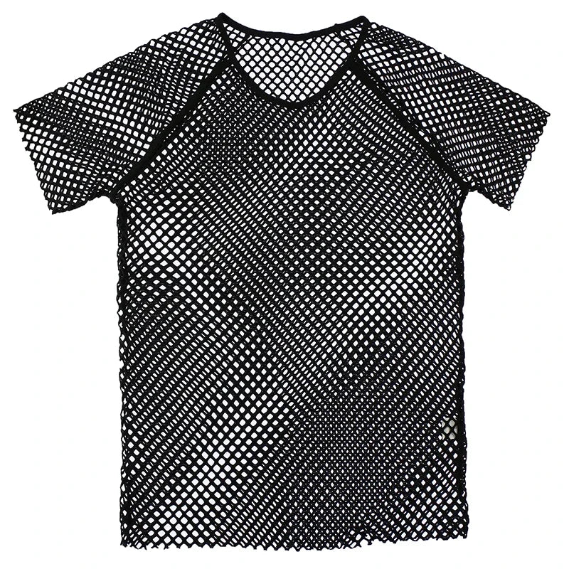 New Men Mesh Sheer T-shirt Training Fish Net Tops Short Sleeves See Through O-Neck Singlet Tees