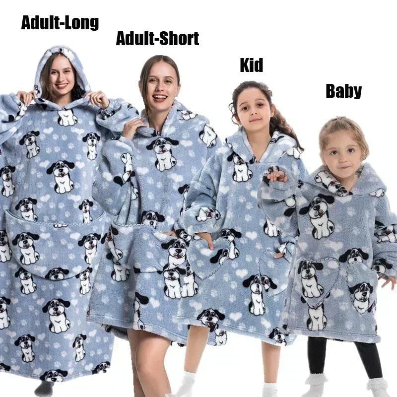 Super Oversized or Oversized Long Winter Sherpa Plush Blanket Family Matching Hoodie Sweatshirt