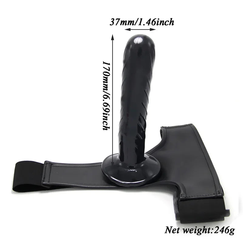 Adjustable Leather Strap On Harness with Realistic Suction Cup Dildo