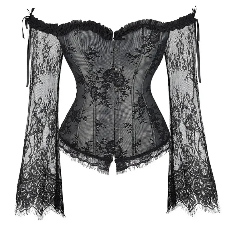 Off Shoulder Gothic Corsets and Bustiers Overbust Slimming Waist Long Sleeves Top