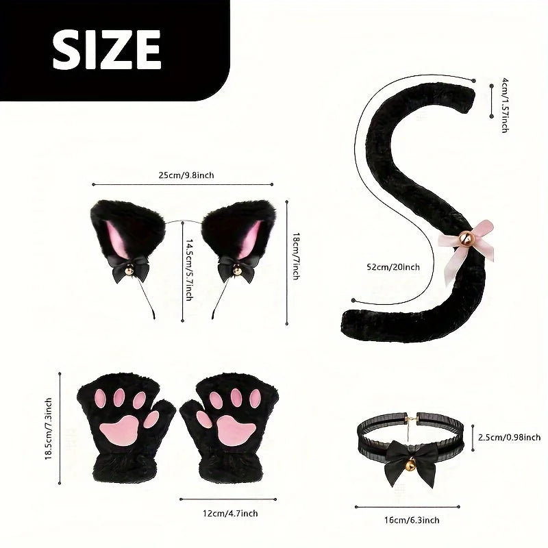 5Pcs Set Cat Paw Gloves Open Finger Gloves