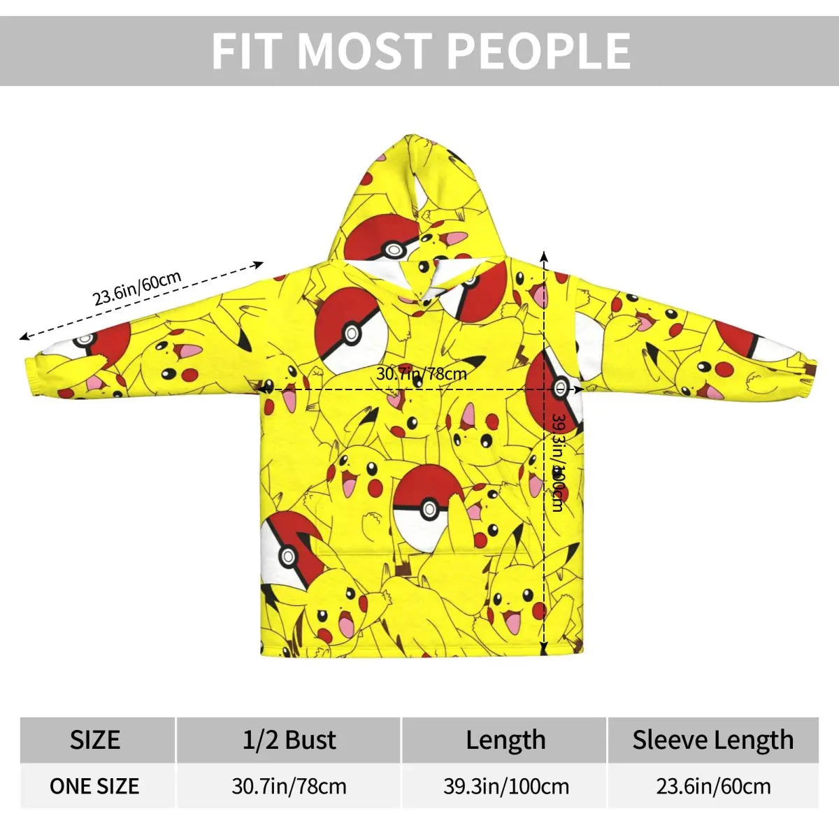 Pokemon Pikachus Blanket Hoodie Wearable Blanket Oversize with Pocket Warm Onesie