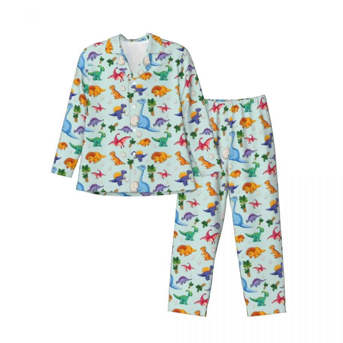 Colorful Cute Dinosaurs Pajamas Unisex Cartoon Dinos Jungle 2 Pieces