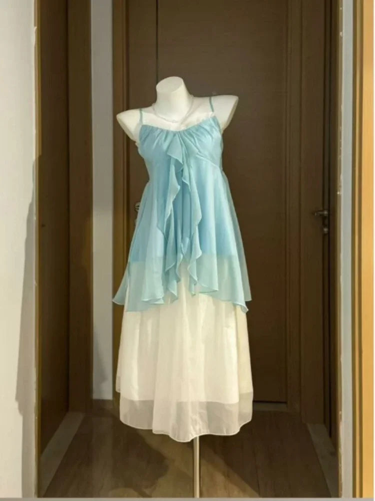 Vintage Elegant Ruffle Lace Chiffon Design Mini Skirt Suit