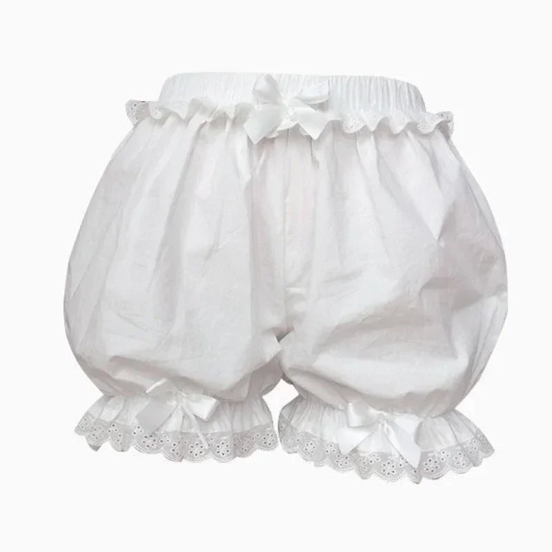 Women Lace Short Panties Imitation Silk Ruffle Anti Exposure Safety Pants Lolita Satin Knickers Shorts Dress Pettipant