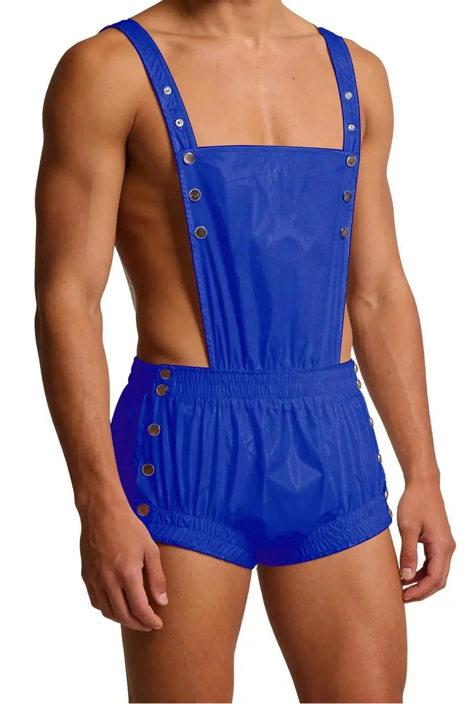 Unisex Overalls Shorts Metal Rivet Embellished Suspenders Bodysuit Waterproof
