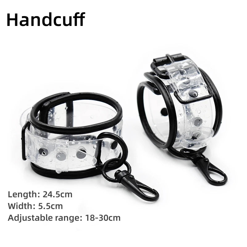 Transparent PVC Adjustable Handcuffs Ankle Cuffs Collar Bdsm Bondage Restraints Set