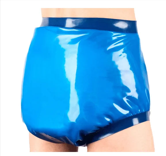 Sexy Double Side Zip Latex Shorts Rubber Briefs Panites Underwear Inside Space for Diaper