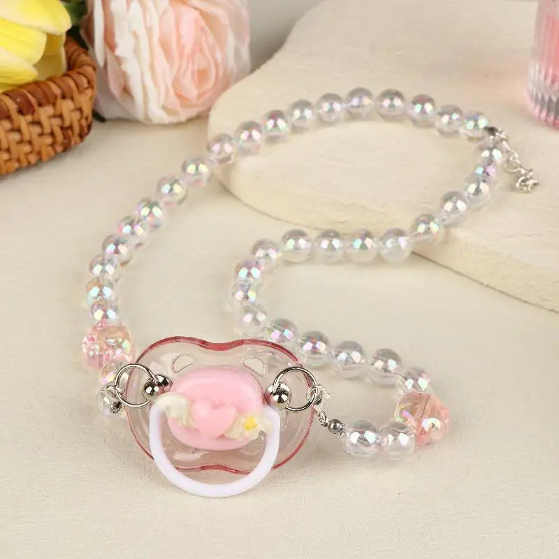 Sweet Beads Chain Pacifier Gag Collar Soft Silicone Adult Pacifier