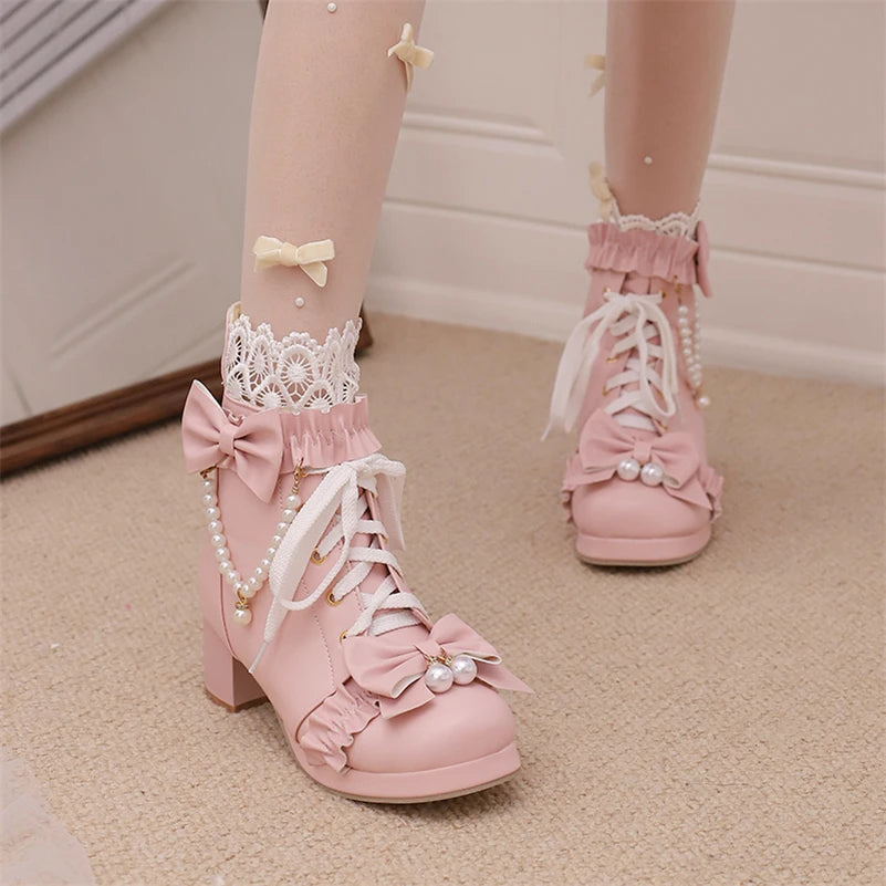 Larger Sized Ankle Short Boots Thick Mid Heels
