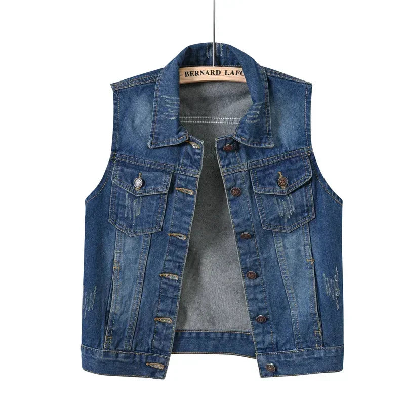 Casual Vintage Elegant Sleeveless Denim Vest