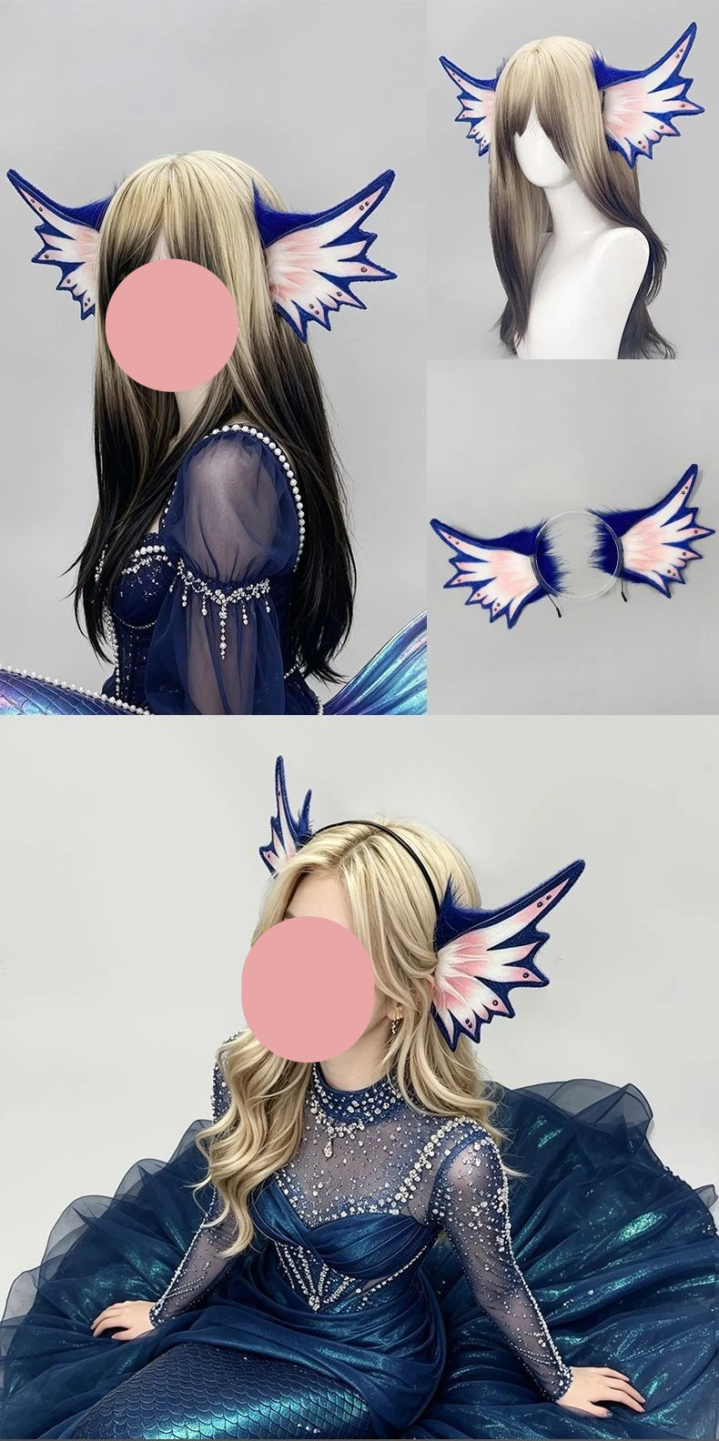 Sea Monster/Mermaid/Elf/Beast Ear Hair Hoop Girl Fish Fin Gothic Hair Ornament Manga Exhibition Deep Sky Mermaid COS Headpiece