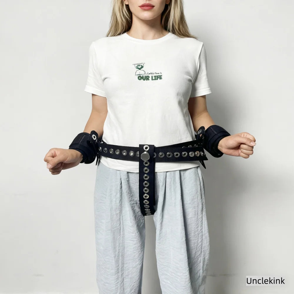 Patient Safety Restraints - Black Cotton Cuffs with Magnetic Lock Waist Hip Fixation Set Diaper Belt Patients Hospital Home Care