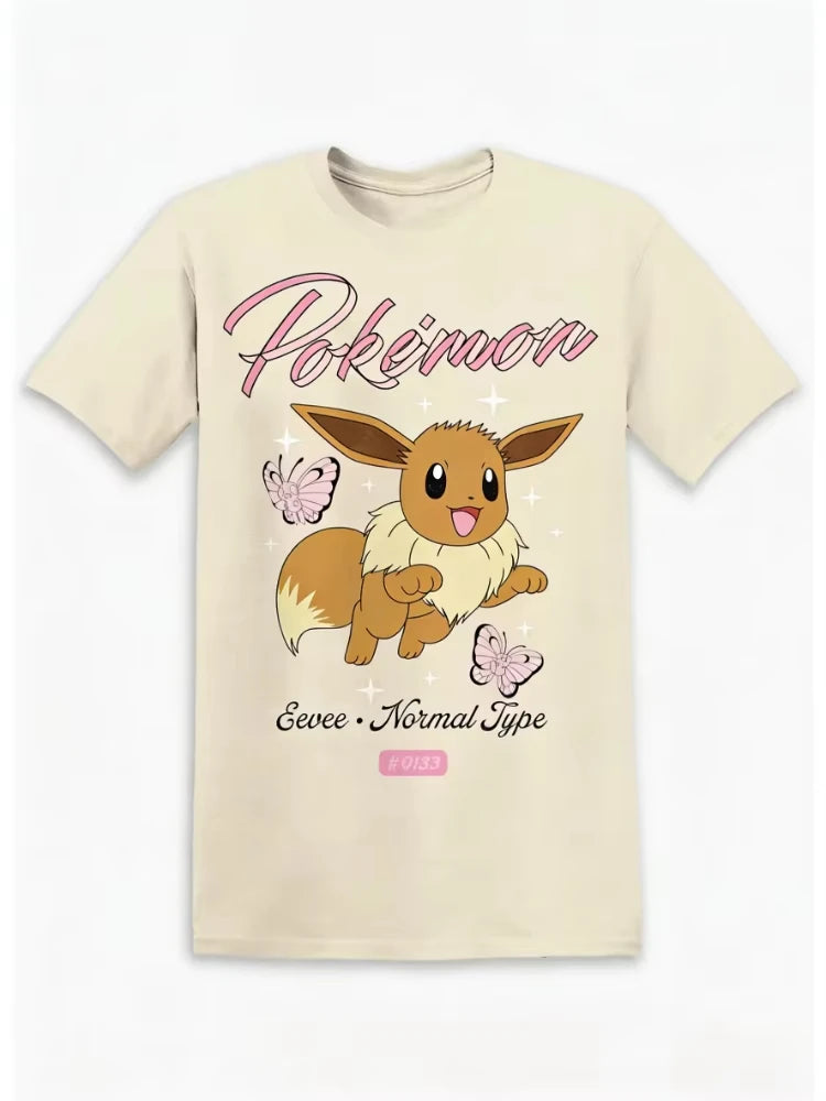 Pokemon Genie Eevee Butterfly Print Short Sleeve Comfortable T-Shirt