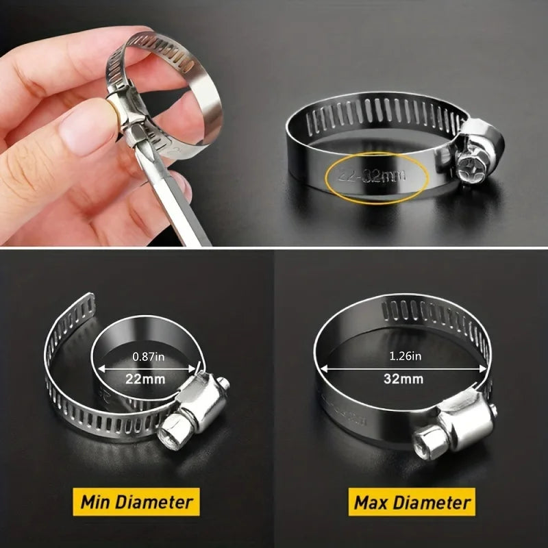 Hose Clamps Set Stainless Steel Adjustable Worm Gear Clamp Assorted Sizes