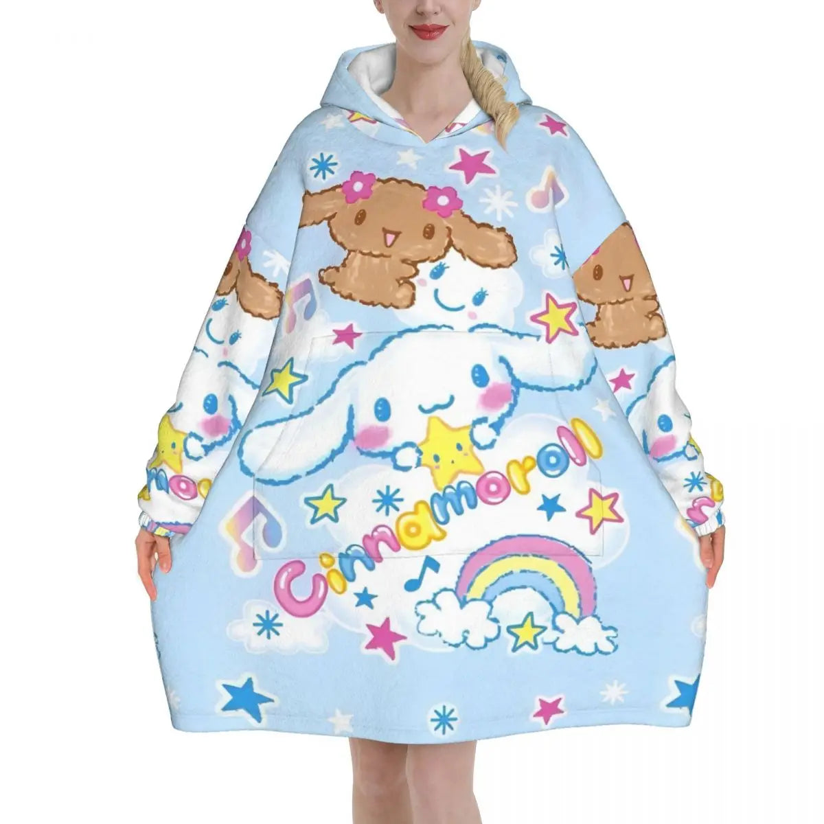 My Melody And Kuromi Blanket Hoodie Wearable Cute Cartoon Blanket Large with Pocket Warm Onesie