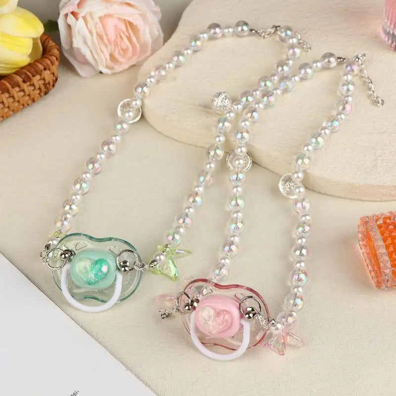 Sweet Beads Chain Pacifier Gag Collar Soft Silicone Adult Pacifier