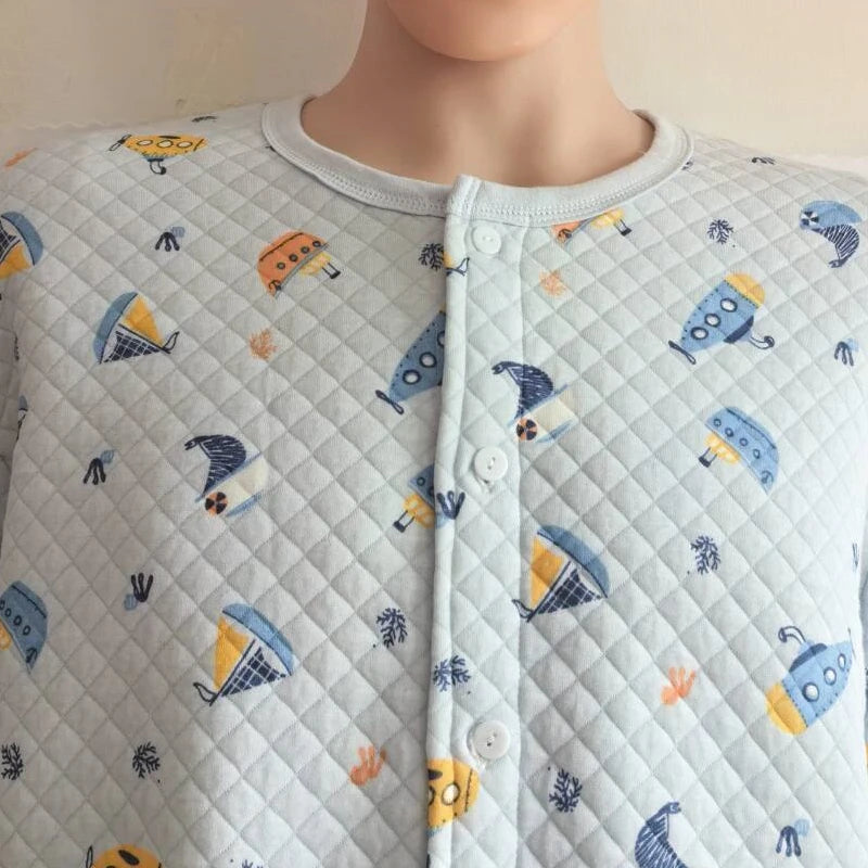 Adult Jumpsuit Plus Size Thicken Cotton Cute Cartoon Print Open Crotch ABDL Bodysuit Autumn Winter Warm DDLG Onesie Pajamas
