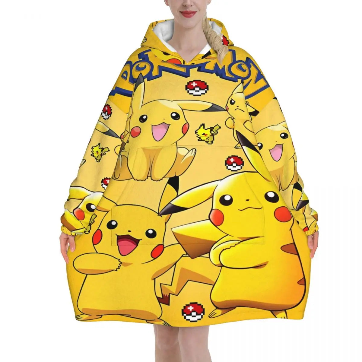 Pokemon Pikachus Blanket Hoodie Wearable Blanket Oversize with Pocket Warm Onesie