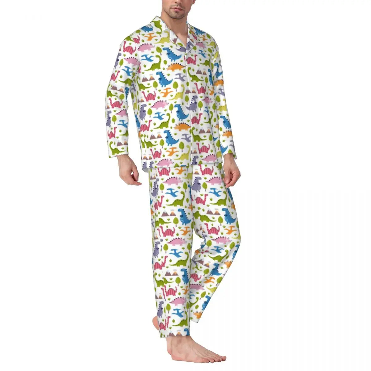 Colorful Cute Dinosaurs Pajamas Unisex Cartoon Dinos Jungle 2 Pieces