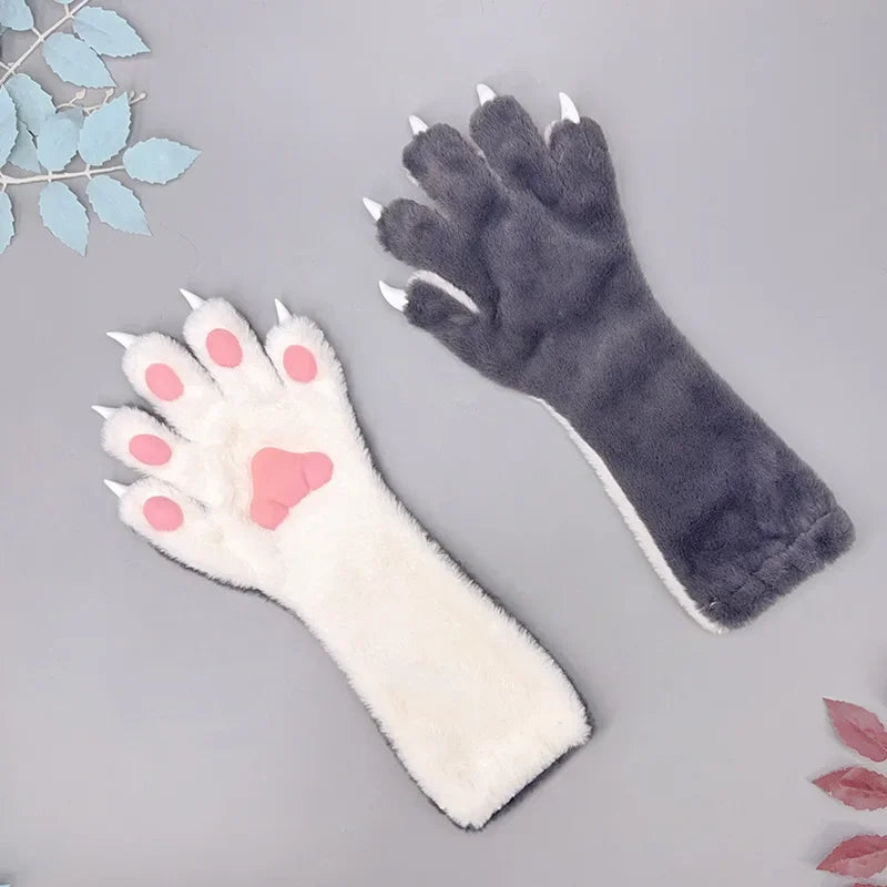 Faux Fur Animal Paw Gloves Cat Bear Fox Wolf