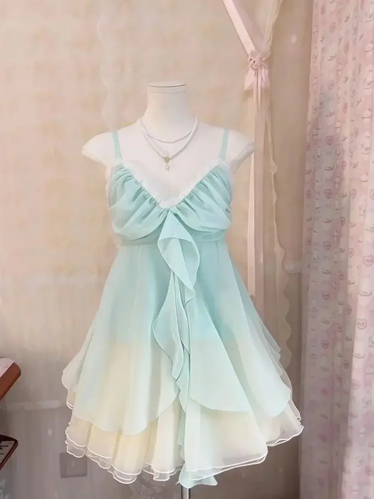 Vintage Women Sets Elegant Ruffle Lace Chiffon Design Mini Skirt  Fashion Outfit