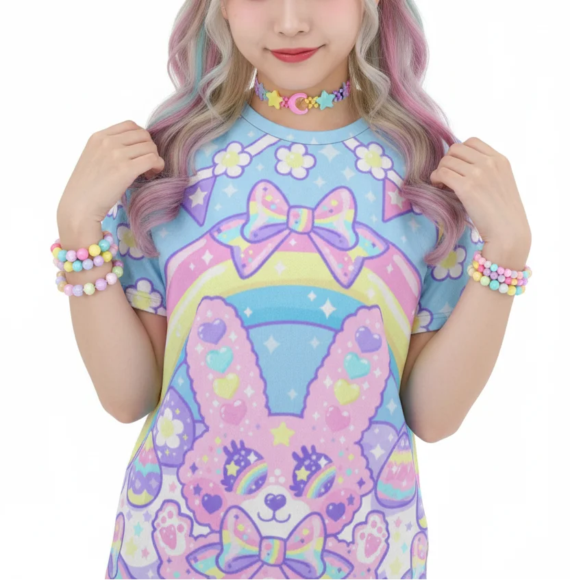 New Dreamy Macaron Sweet Printed Short Sleeve T-shirt Loose Large Size T-shirt