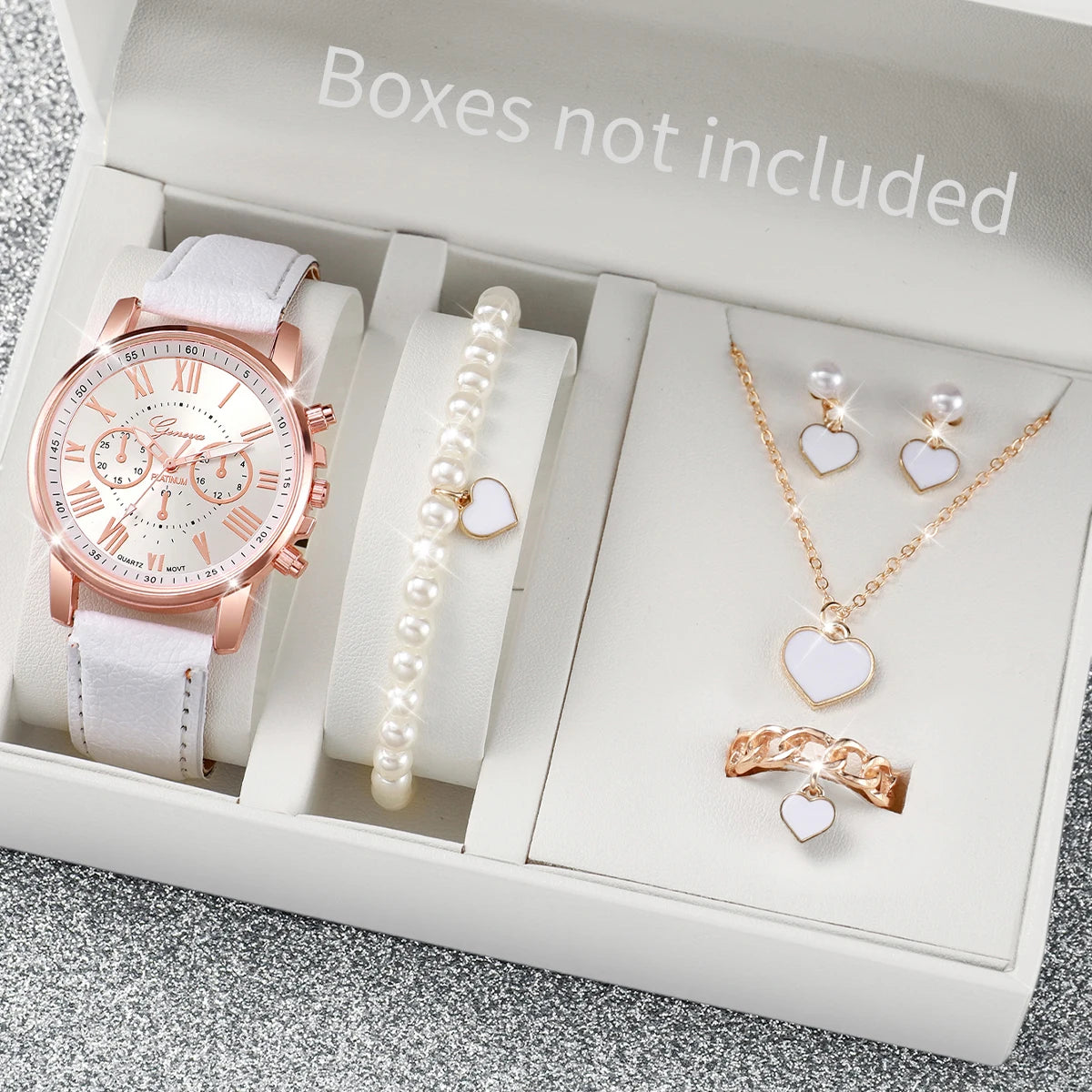 5/6PCS Fashion Women's Quartz Watch Leather Band Analog Wrist Watches