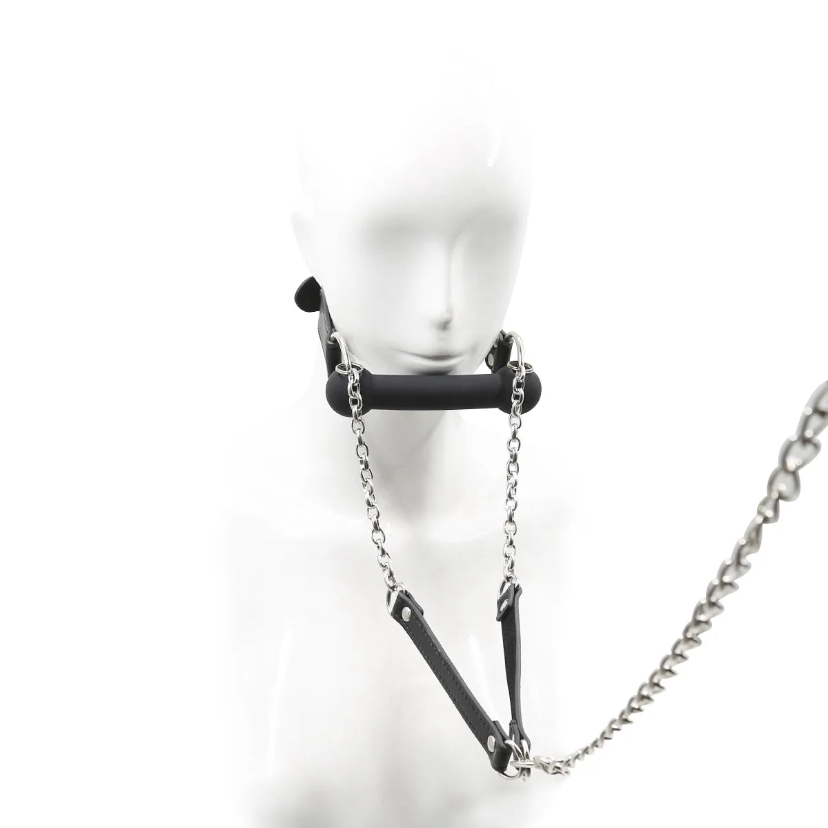 Silicone Bondage Dog Bone Ball Gag, Leash Chain Attached, Puppy Play Toy