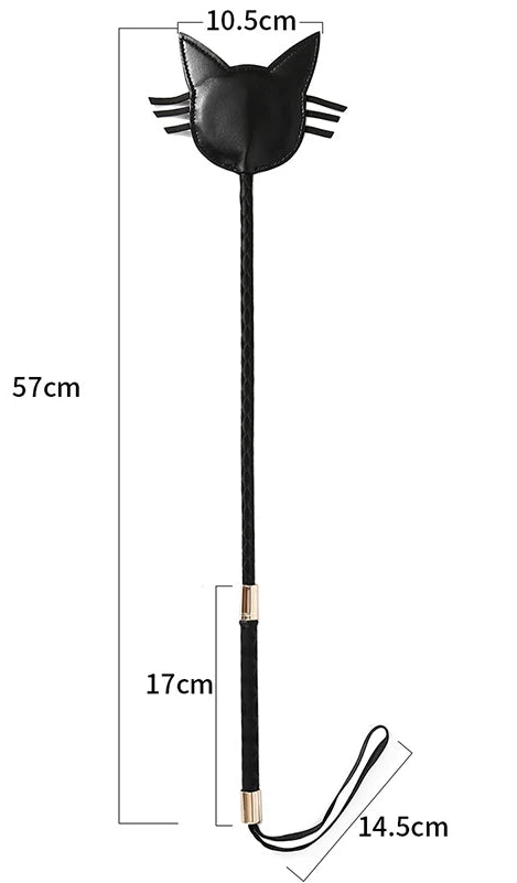 57CM Cat Shape Top Leather Long Straight Whip Riding Crop Flogger