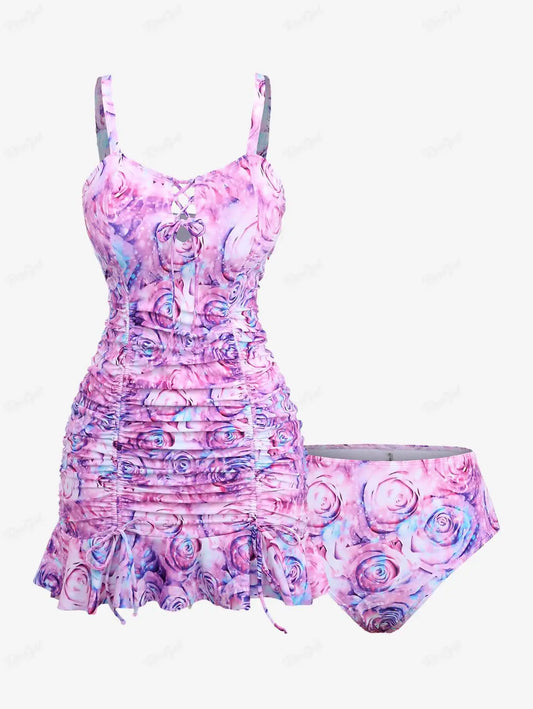 Plus Size Women's Split Swimsuit Tankini Swimwear Set