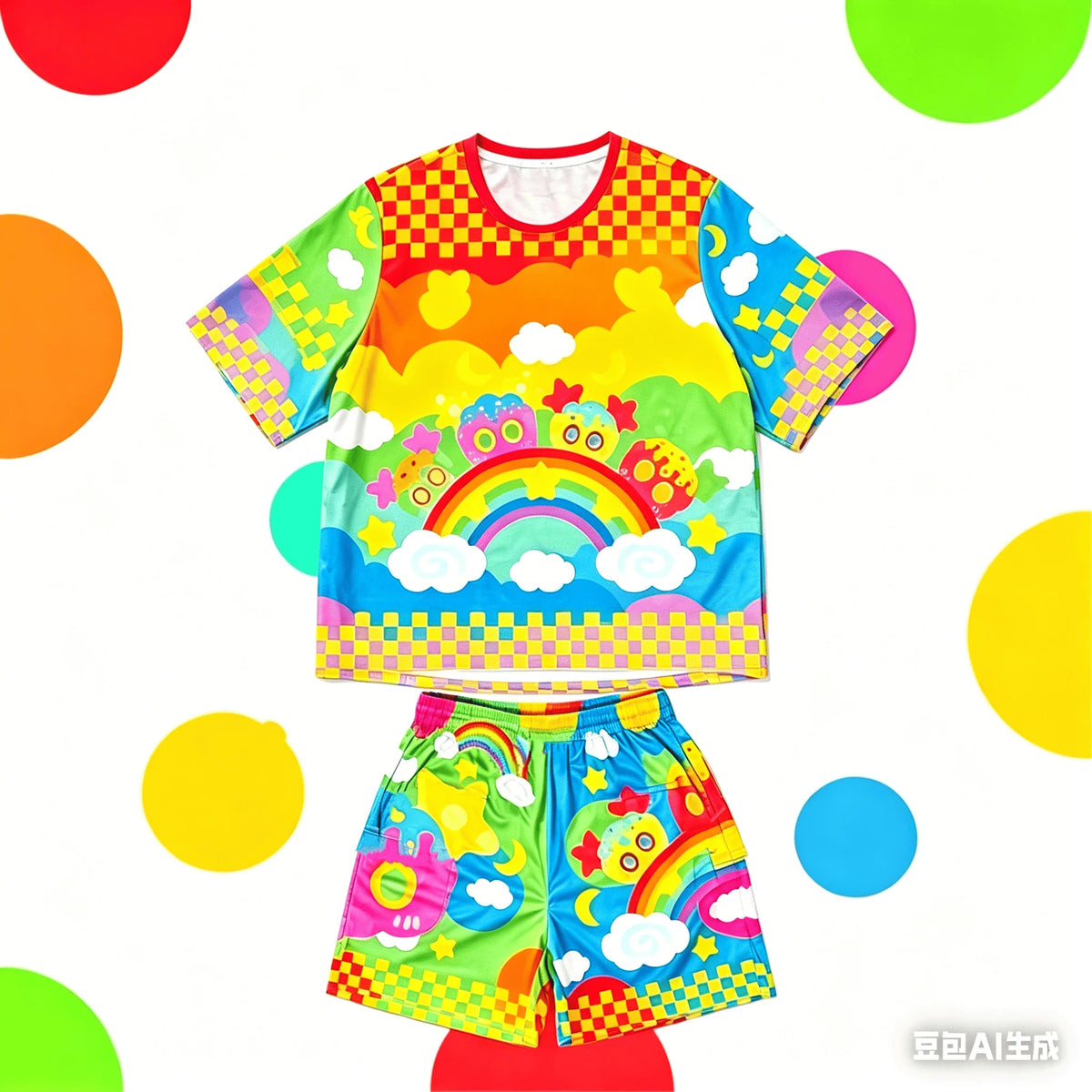 Adult Unisex Cake 3D Print Set Harajuku Style Short Sleeve and Shorts Two-Piece Set