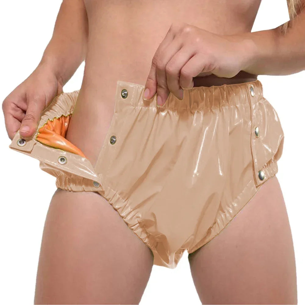 Shiny PVC Leather Double Layer Splicing Panties Sissy Cosplay Fetish