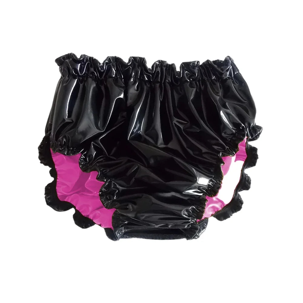 Shiny PVC Leather Panties Double Layer Splicing Briefs Glossy Waterproof