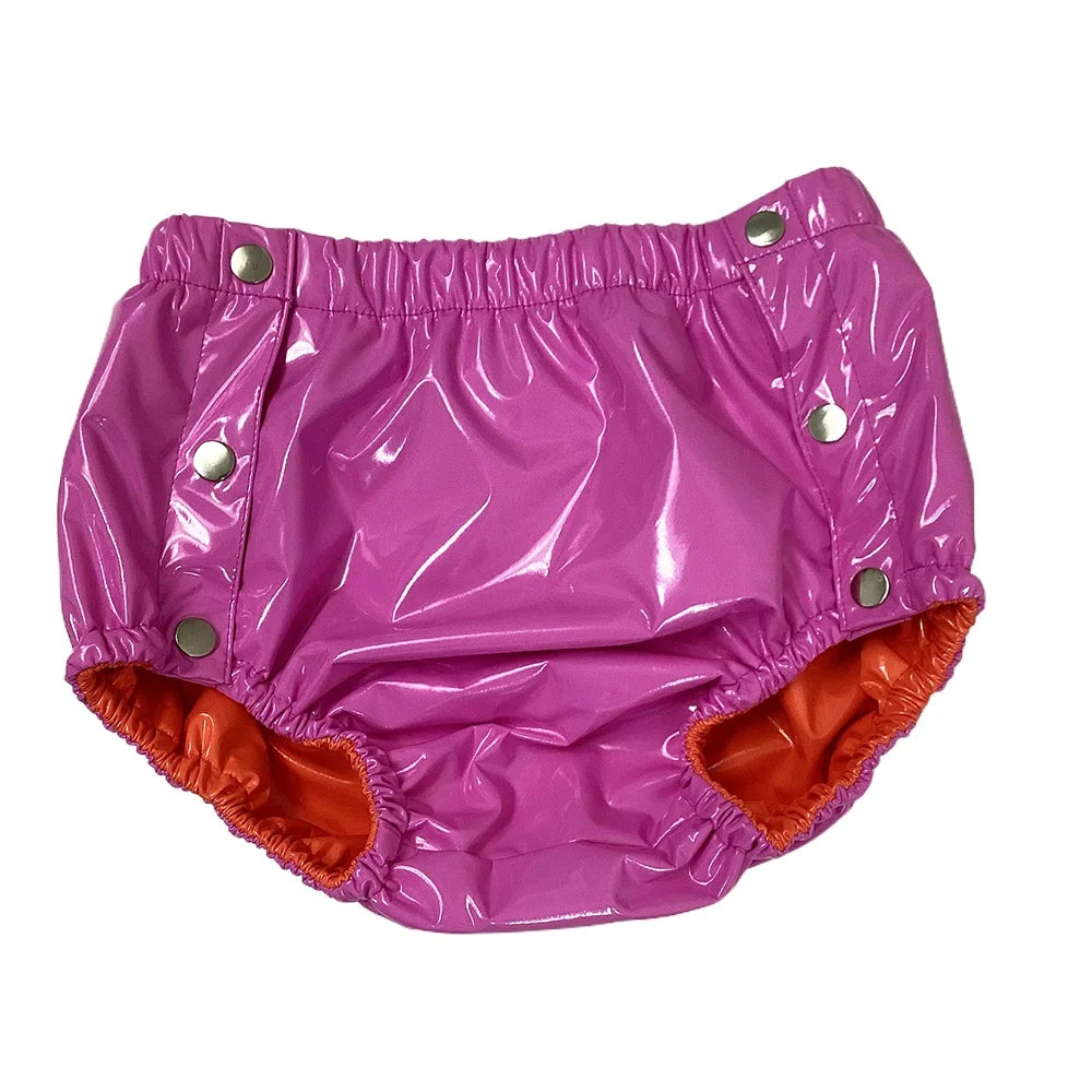 PVC Glossy Adult Baby Diaper Cover with Snap Buttons Wet look High Waist Sissy Up to 7XL