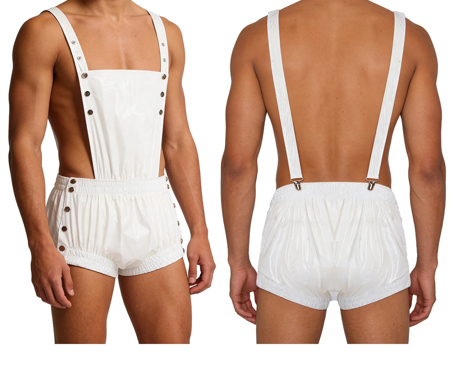 Unisex Overalls Shorts Metal Rivet Embellished Suspenders Bodysuit Waterproof