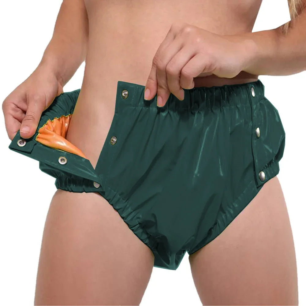 PVC Glossy Adult Baby Diaper Cover with Snap Buttons Wet look High Waist Sissy Up to 7XL